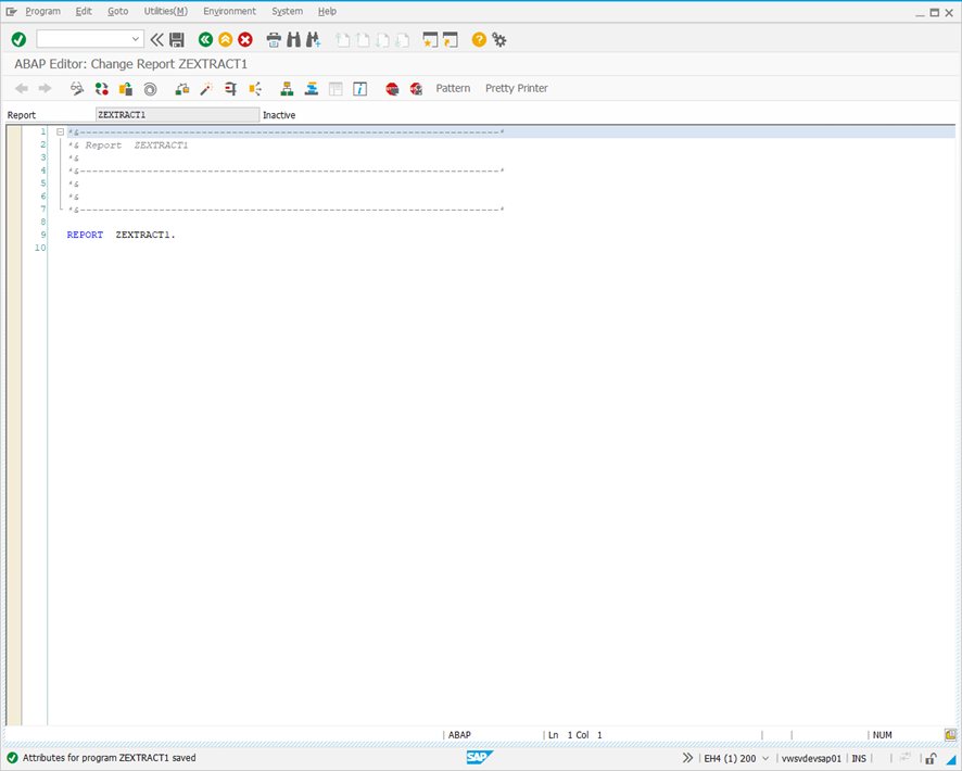 ABAP Editor: Change Report screen.