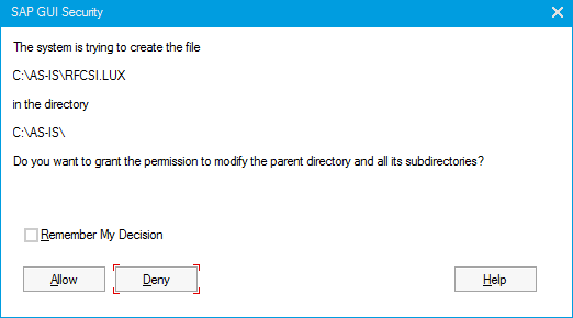 SAP GUI Security dialog.