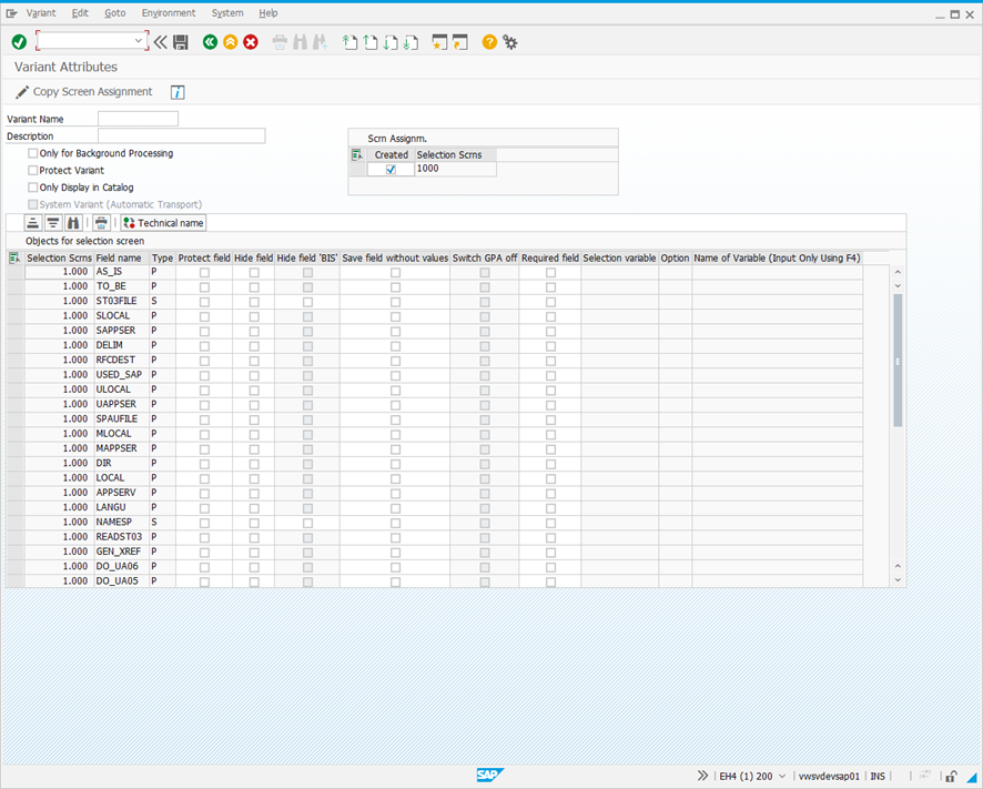 Variant Attributes screen.