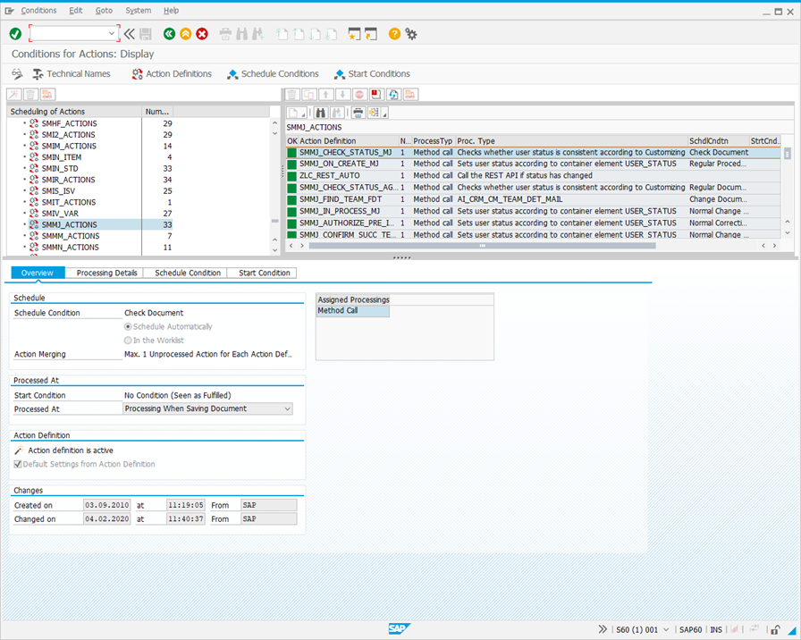 Conditions for Actions: Display screen.