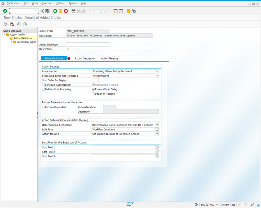 New Entries: Details of Added Entries screen.