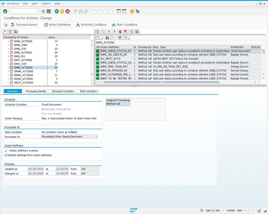 Conditions for Actions: Change screen.