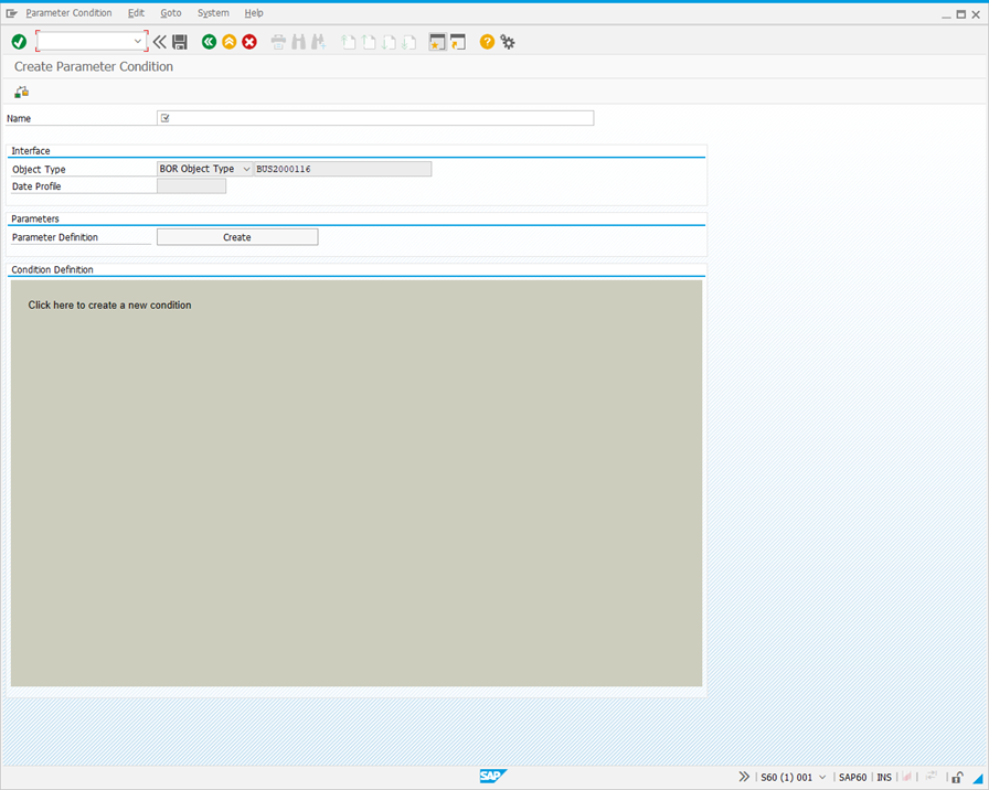 Create Parameter Condition screen.
