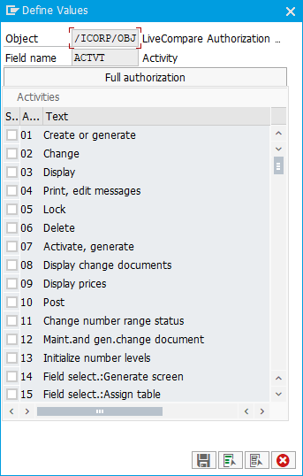 Define Values dialog.
