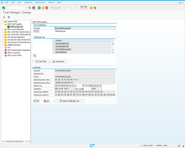 Trust Manager: Change screen.
