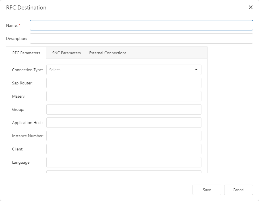 RFC Destination dialog.