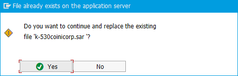 File already exists on the application server message box.