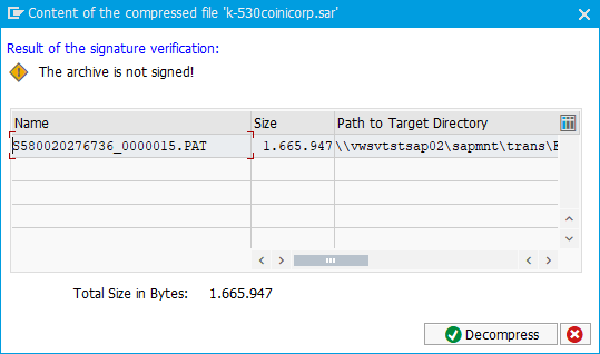 Content of the compressed file dialog.