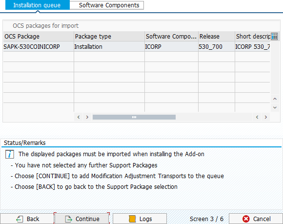 Installation queue tab.