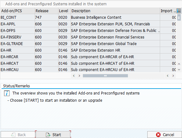 Add-ons and Preconfigured Systems installed in the system.