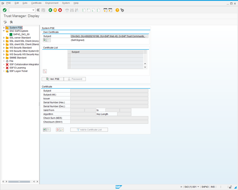 Trust Manager: Display screen.