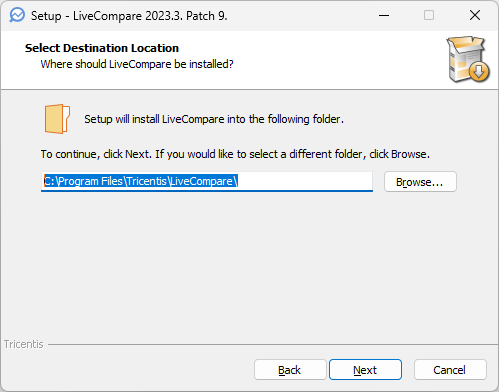 Select Destination Location screen.