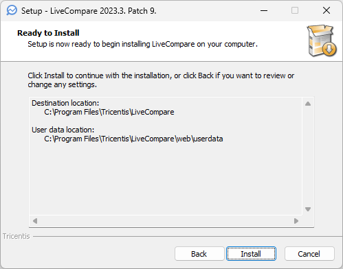 Completing the LiveCompare Setup Wizard screen.