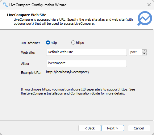 LiveCompare Web Site screen.
