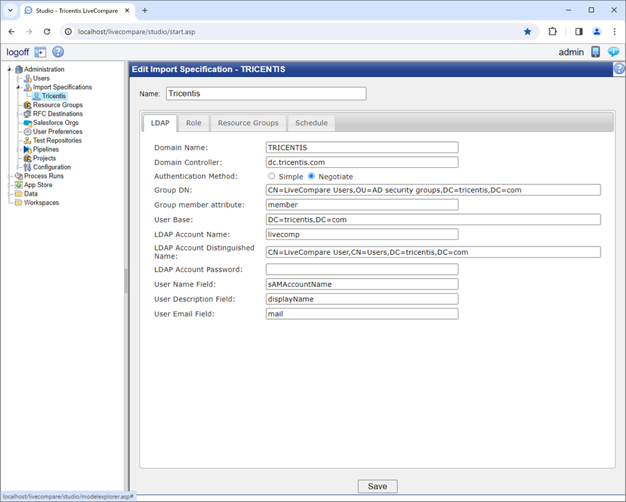 Example LDAP Settings.