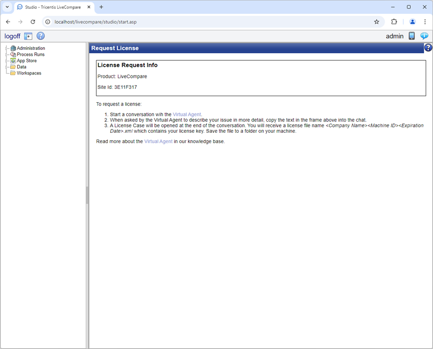 Request License screen.