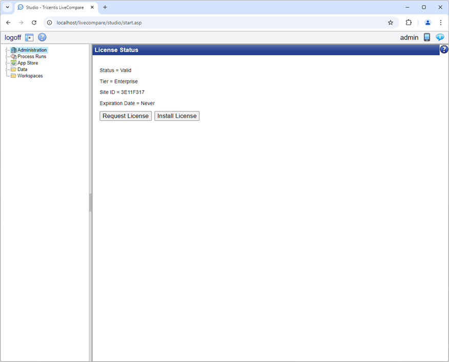 License Status screen.