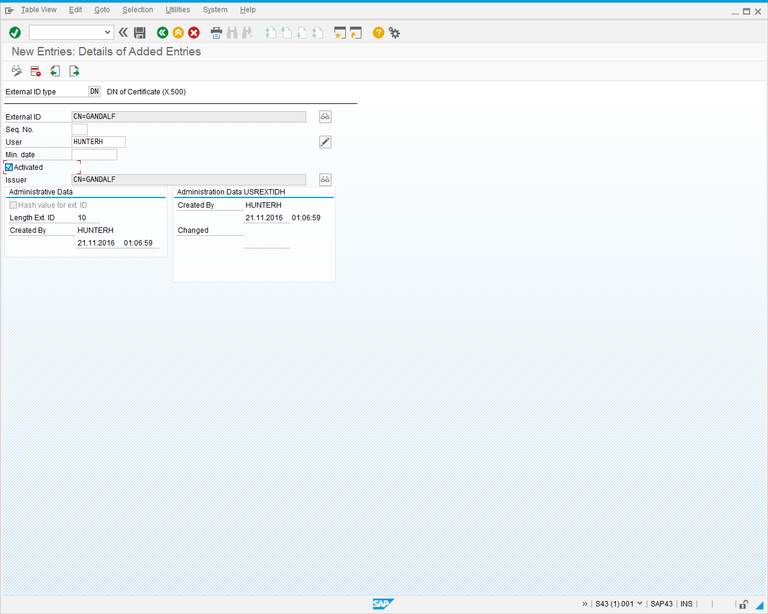 New Entries: Detais of Added Entries screen.