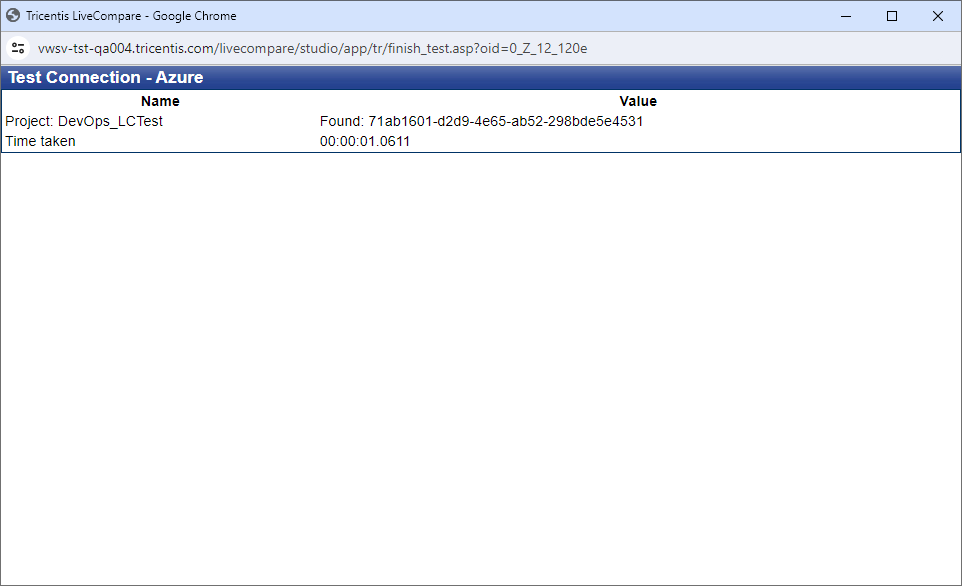 Test Connection screen (Azure DevOps).