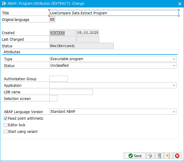 ABAP: Program Attributes dialog.
