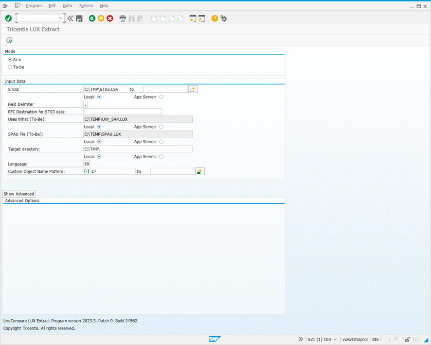 Tricentis LUX Extract screen.