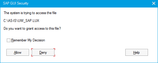 SAP GUI Security dialog.
