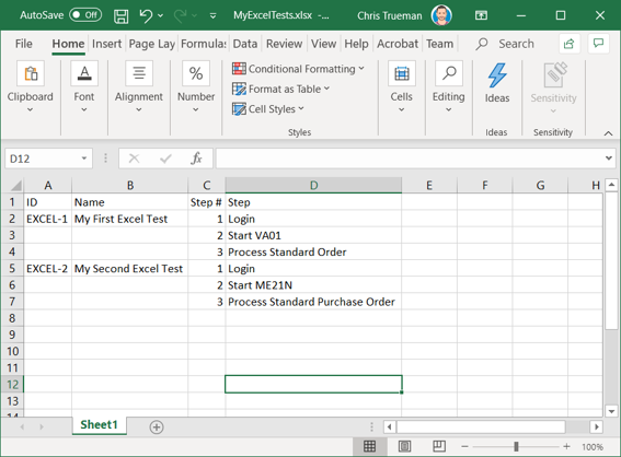 Excel test assets.