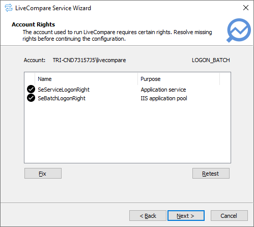 Account Rights screen.