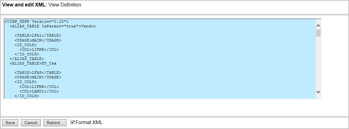 View and Edit XML dialog.