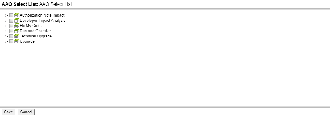 AAQ Select List dialog.