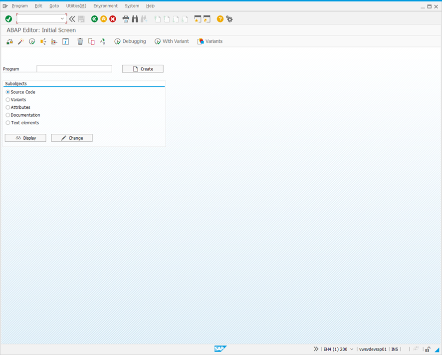 ABAP Editor: Initial Screen.