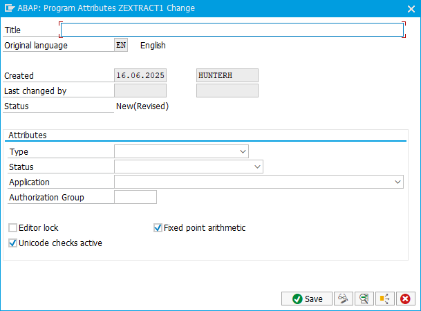 ABAP: Program Attributes dialog.