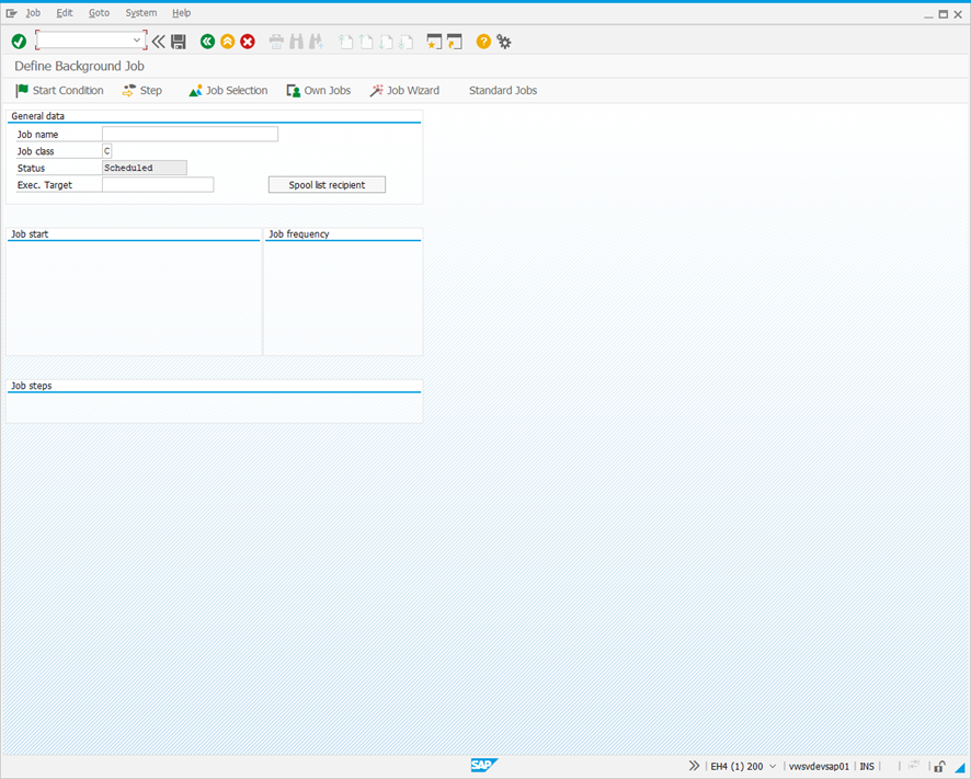 Define Background Job screen.