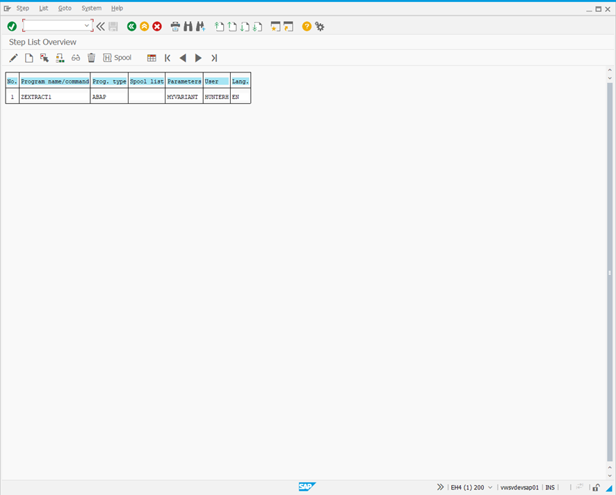 Step List Overview screen.