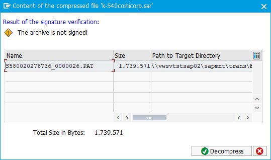 Content of the compressed file dialog.