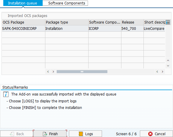 Installation queue tab.