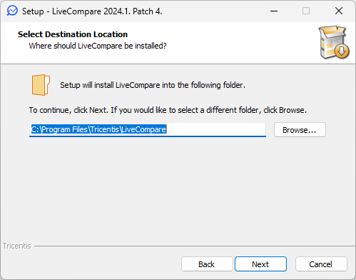 Select Destination Location screen.