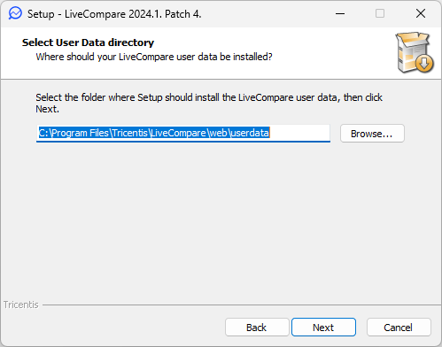 Select User Data directory screen.