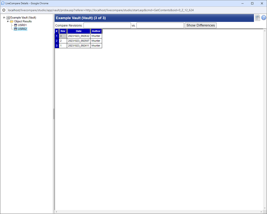Revisions Details screen.