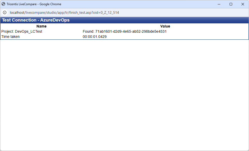 Test Connection screen (Azure DevOps).