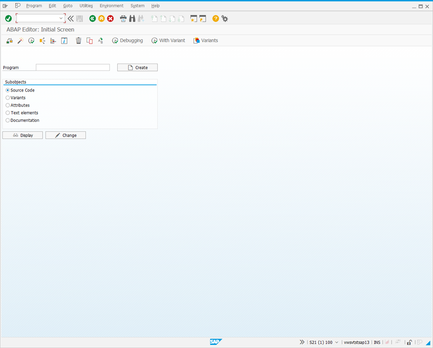ABAP Editor: Initial Screen.