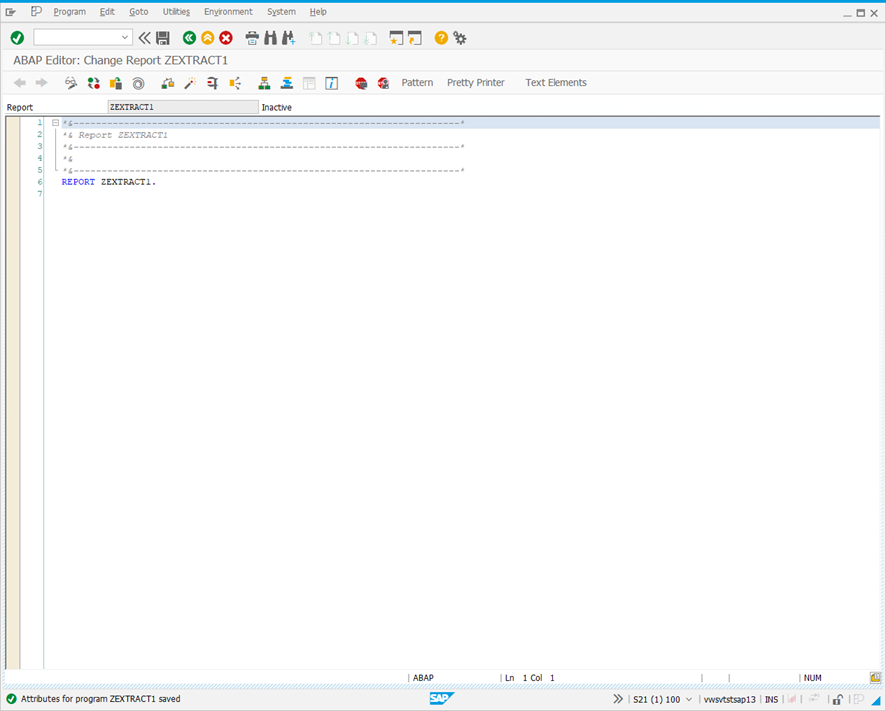 ABAP Editor: Change Report screen.