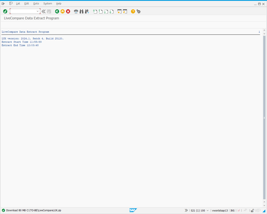 LiveCompare Data Extract Program screen.