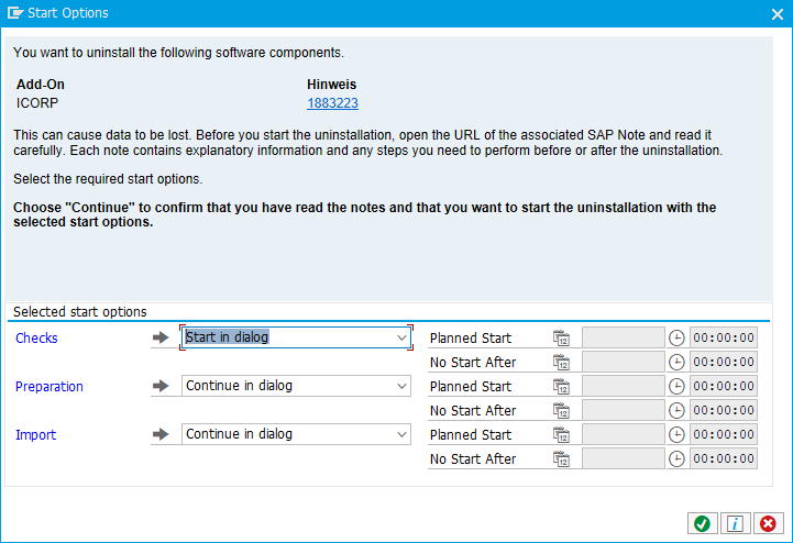 Start Options dialog.