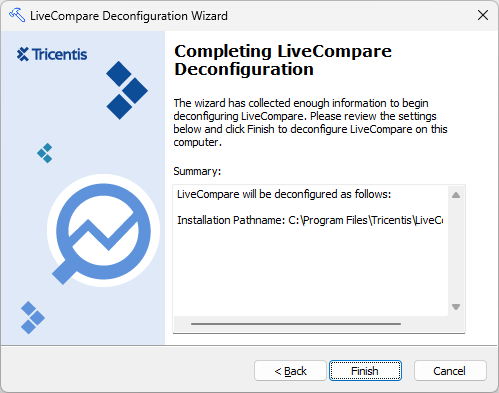 Completing LiveCompare Deconfiguration screen.