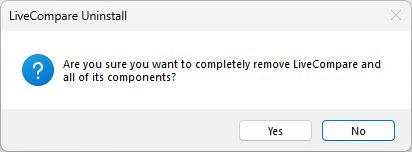 Are you sure you want to completely remove LiveCompare and all of its components?