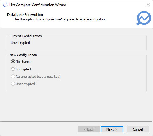 Database Encryption screen.