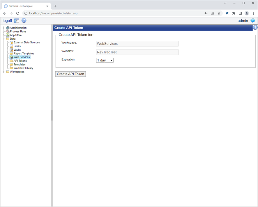Create API Token screen.