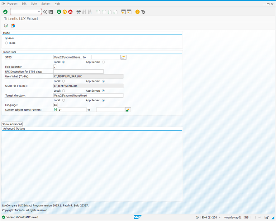 Tricentis LUX Extract screen.