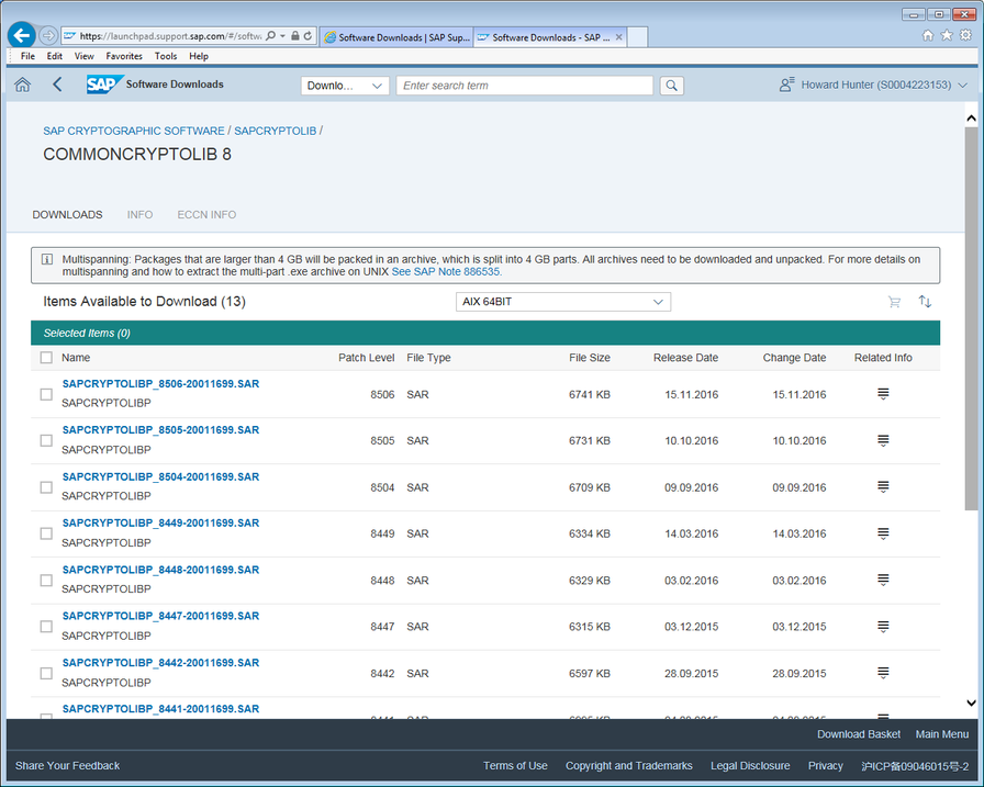 Software Downloads screen (COMMONCRYPTOLIB).